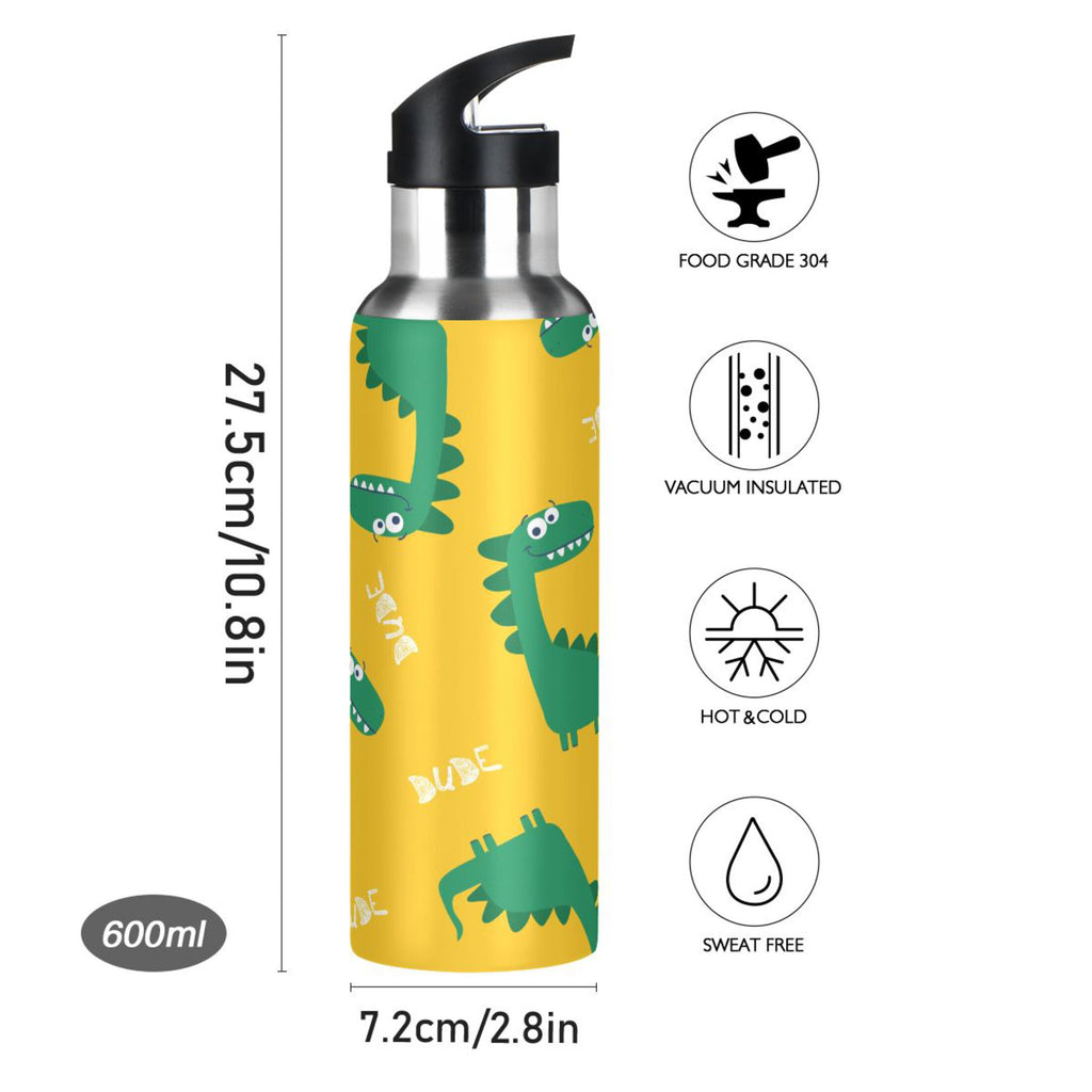 Yellow Stainless Steel Insulated Water Bottle with Straw Lid W287909