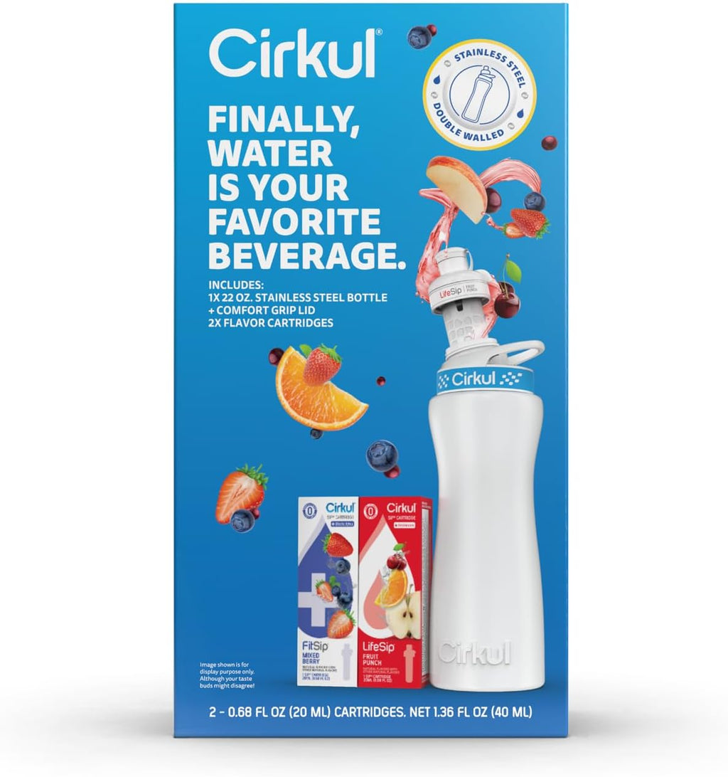 22 oz White Stainless Steel Bottle Starter Kit with Blue Lid E888