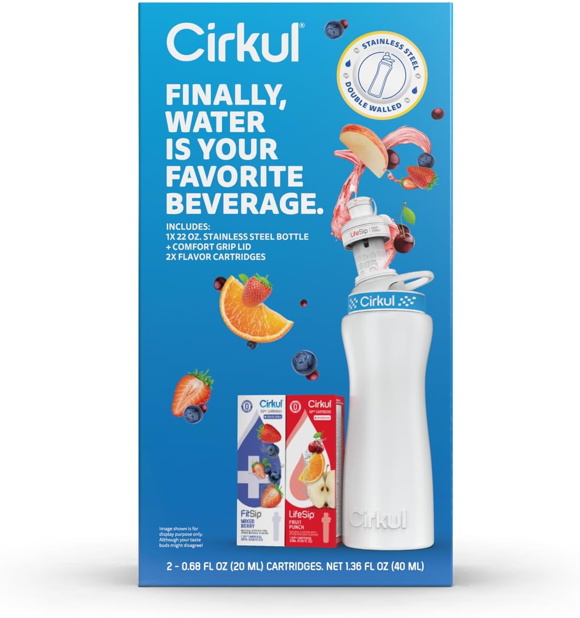 22 oz White Stainless Steel Bottle Starter Kit with Blue Lid E888