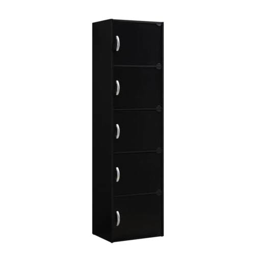 Black 5-Shelf Wood Bookcase with Doors T6735