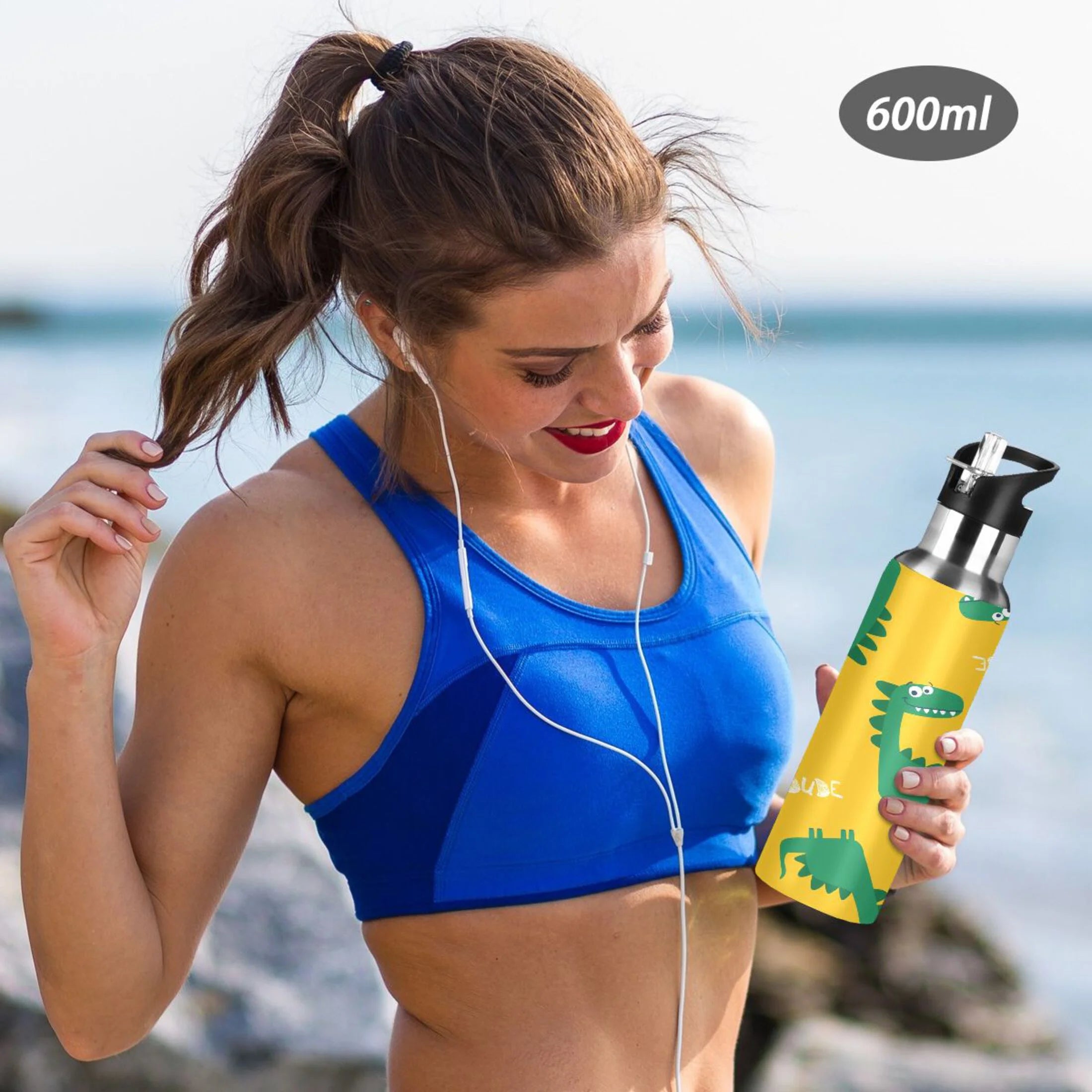 Yellow Stainless Steel Insulated Water Bottle with Straw Lid W287909