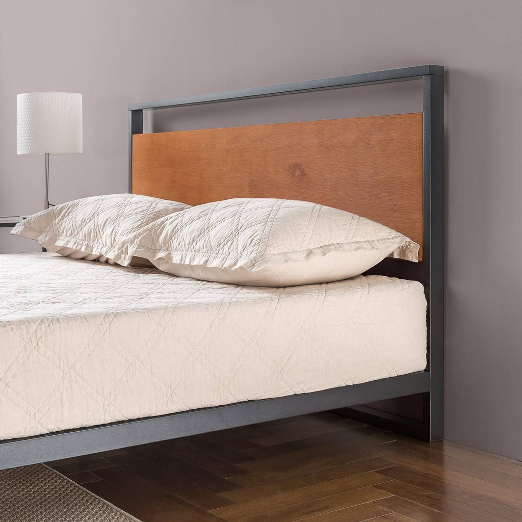 Twin Metal and Wood Platform Bed with Headboard and Footboard A81244