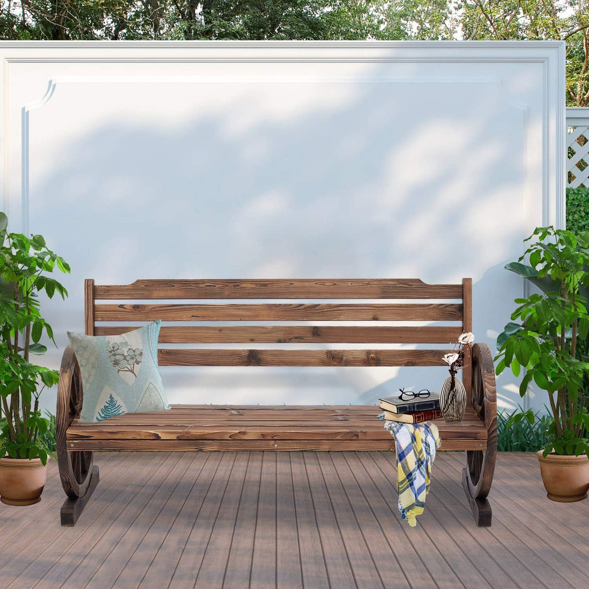 Wooden Wagon Wheel Bench Z4037