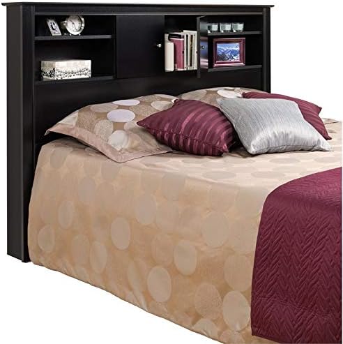 Black Full Queen Wood Bookcase Headboard and Cabinet Storage G9592