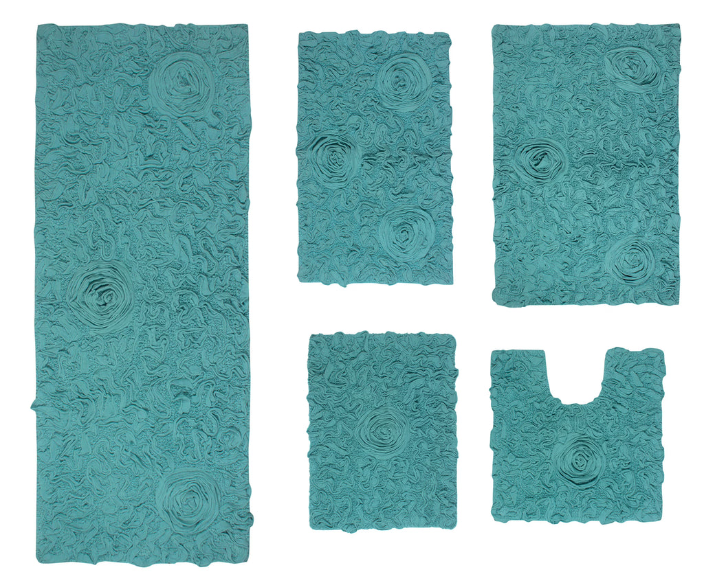 Turquoise 5 Piece Cotton Bath Rug Set Y803