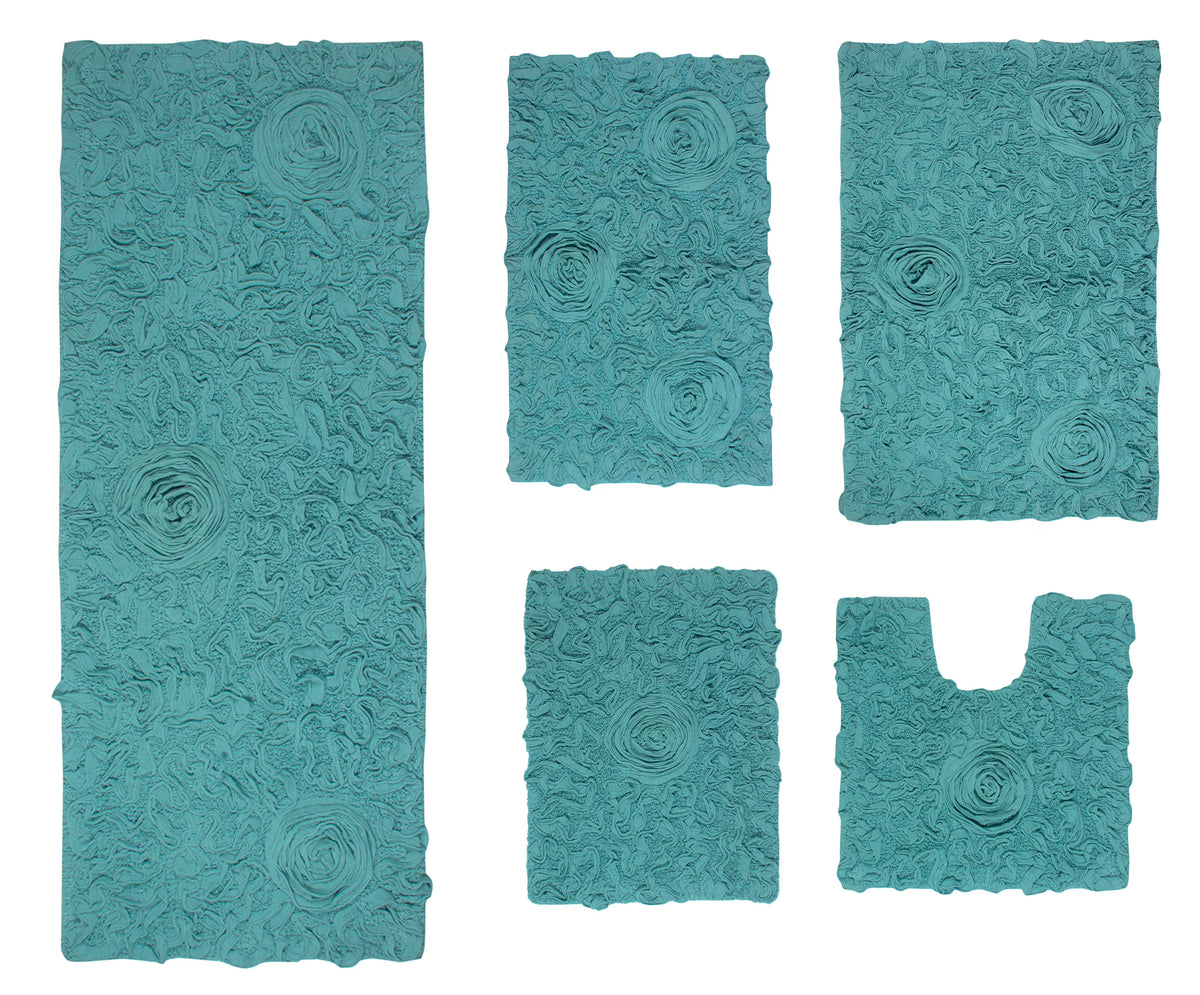 Turquoise 5 Piece Cotton Bath Rug Set Y803
