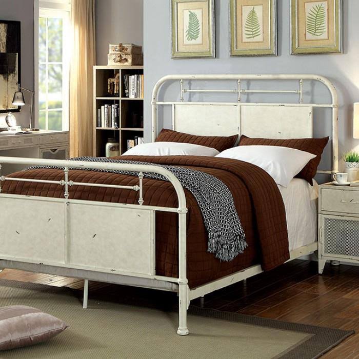 Distressed White Queen Bed A346175