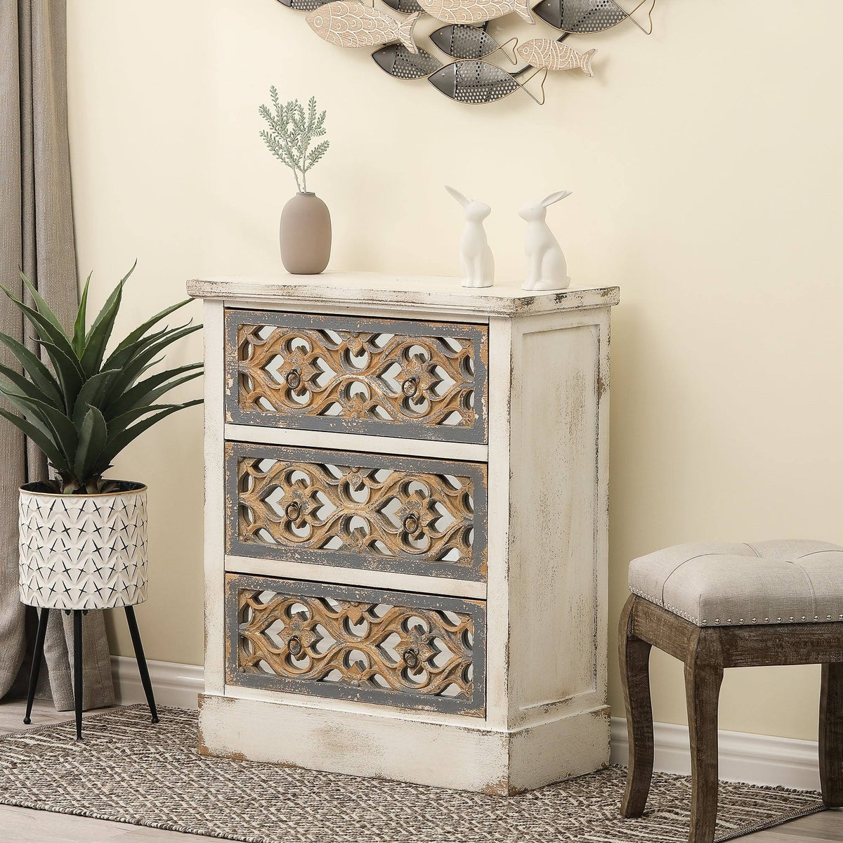 Rustic White and Natural Wood Accent Chest C4188