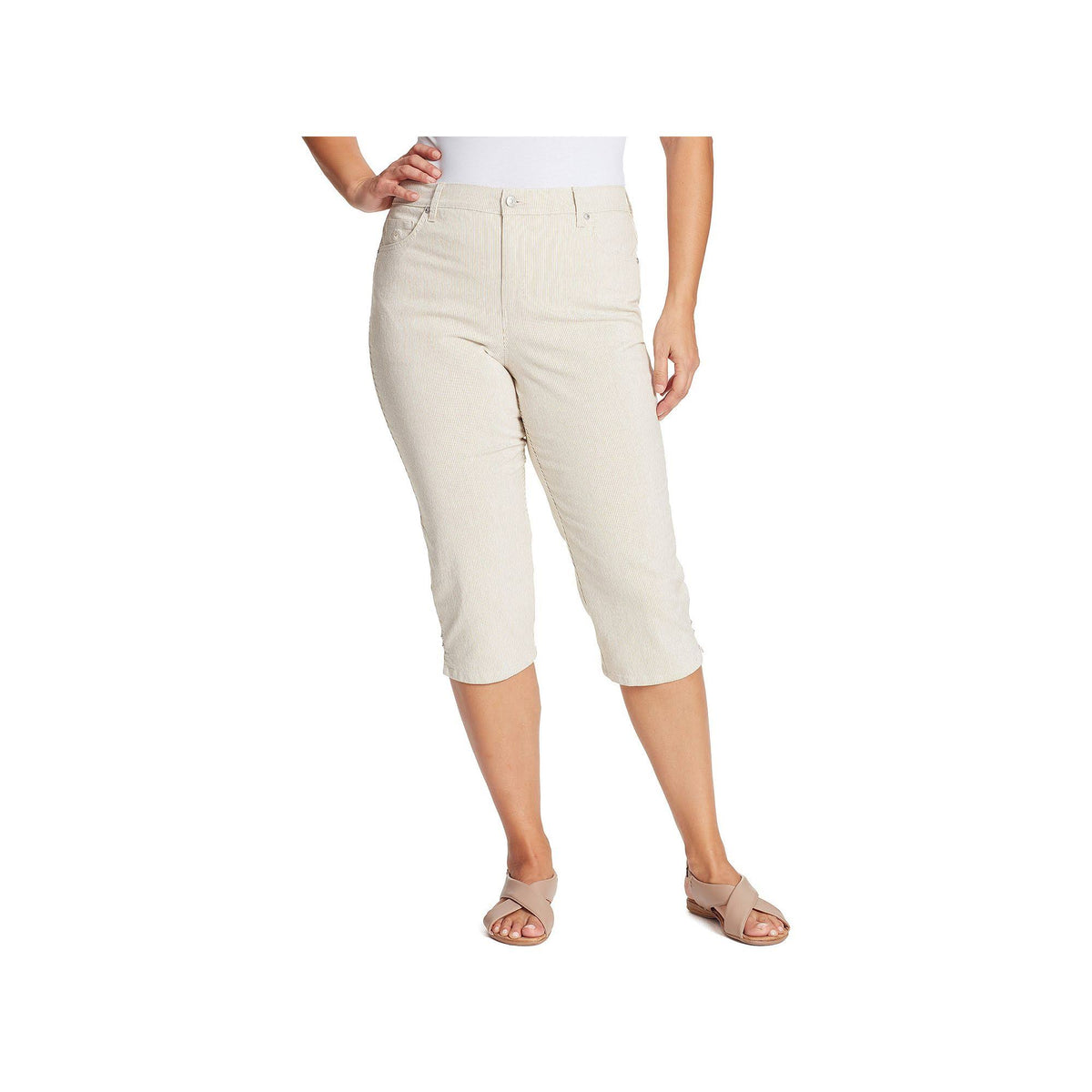 Plus Amanda Ticking Stripes Capris I640430