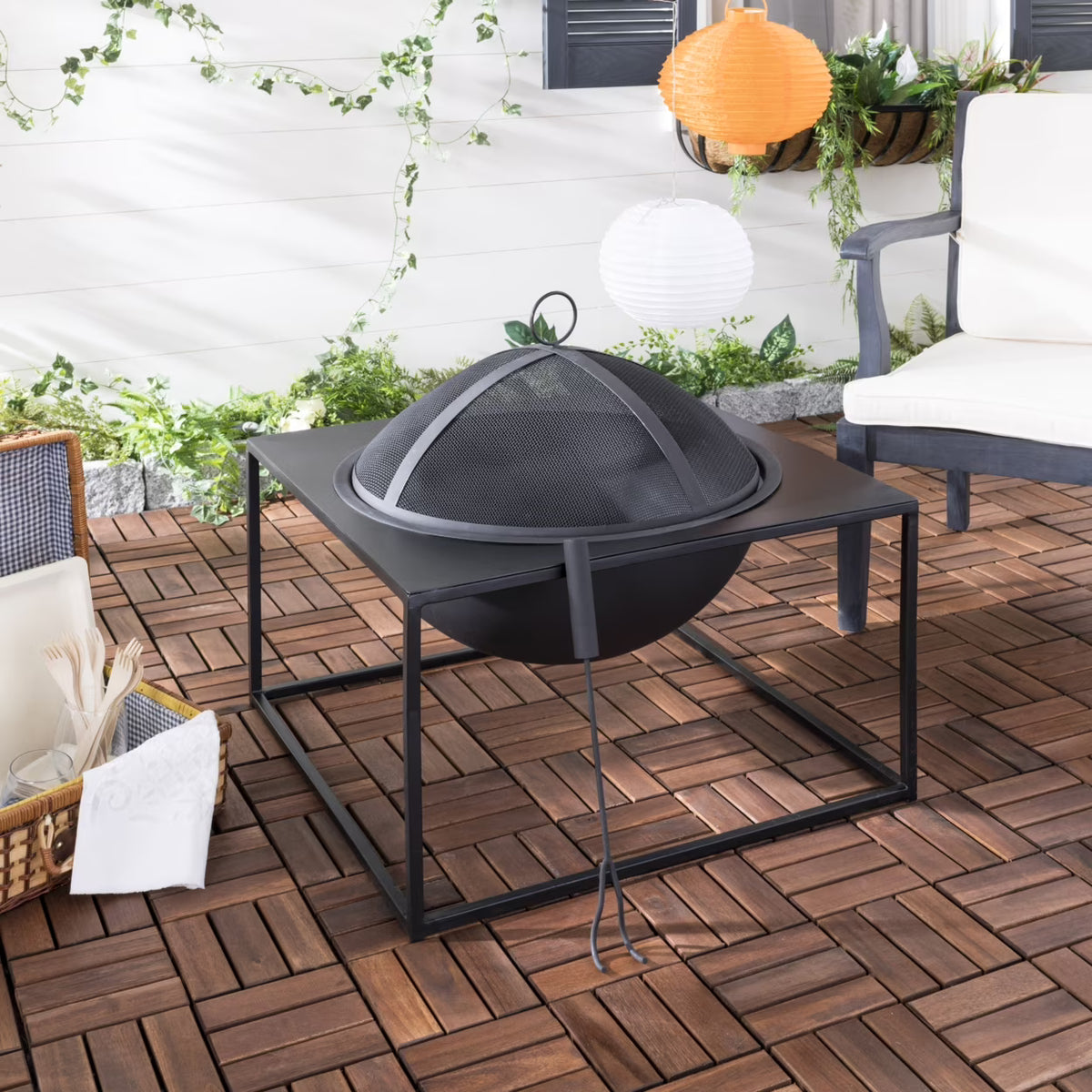 Outdoor Modern Square Fire Pit with Cover F4342