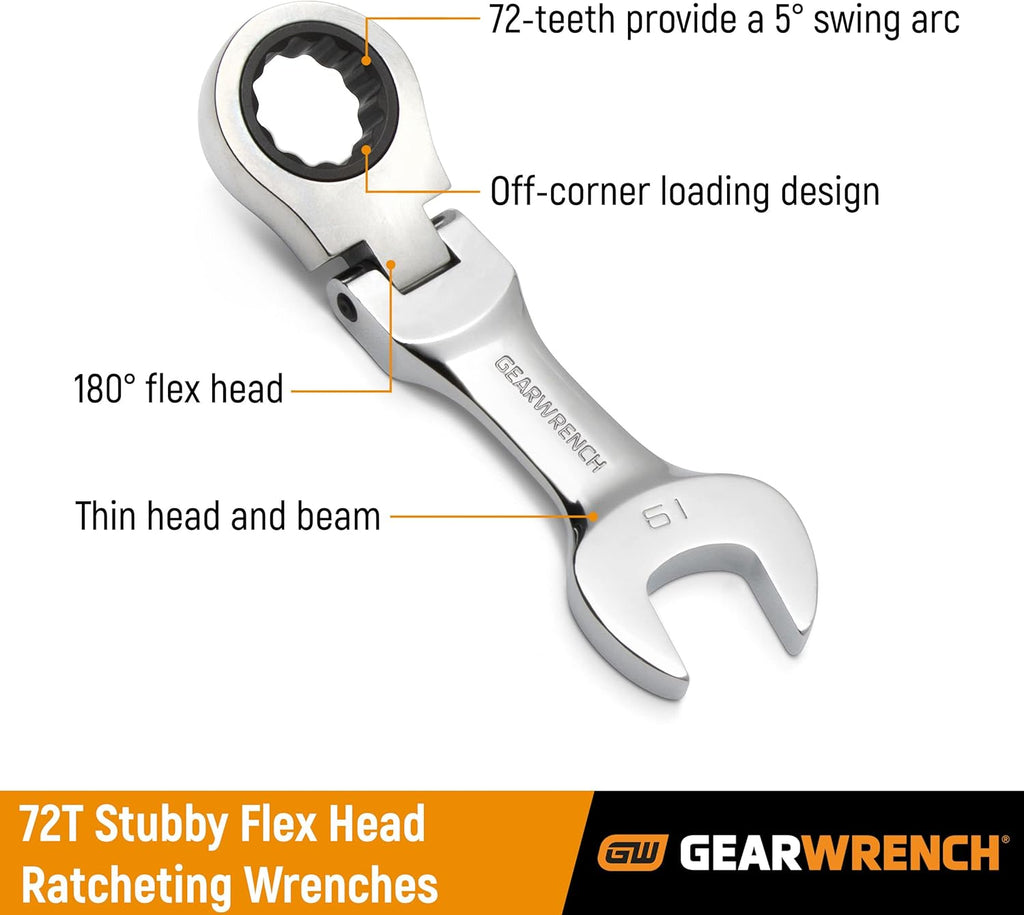 7 Pc. Stubby Flex Head Ratcheting Combination Wrench Set N855330