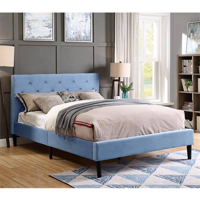 Blue Fabric Button Tufted Full Platform Bed Z670