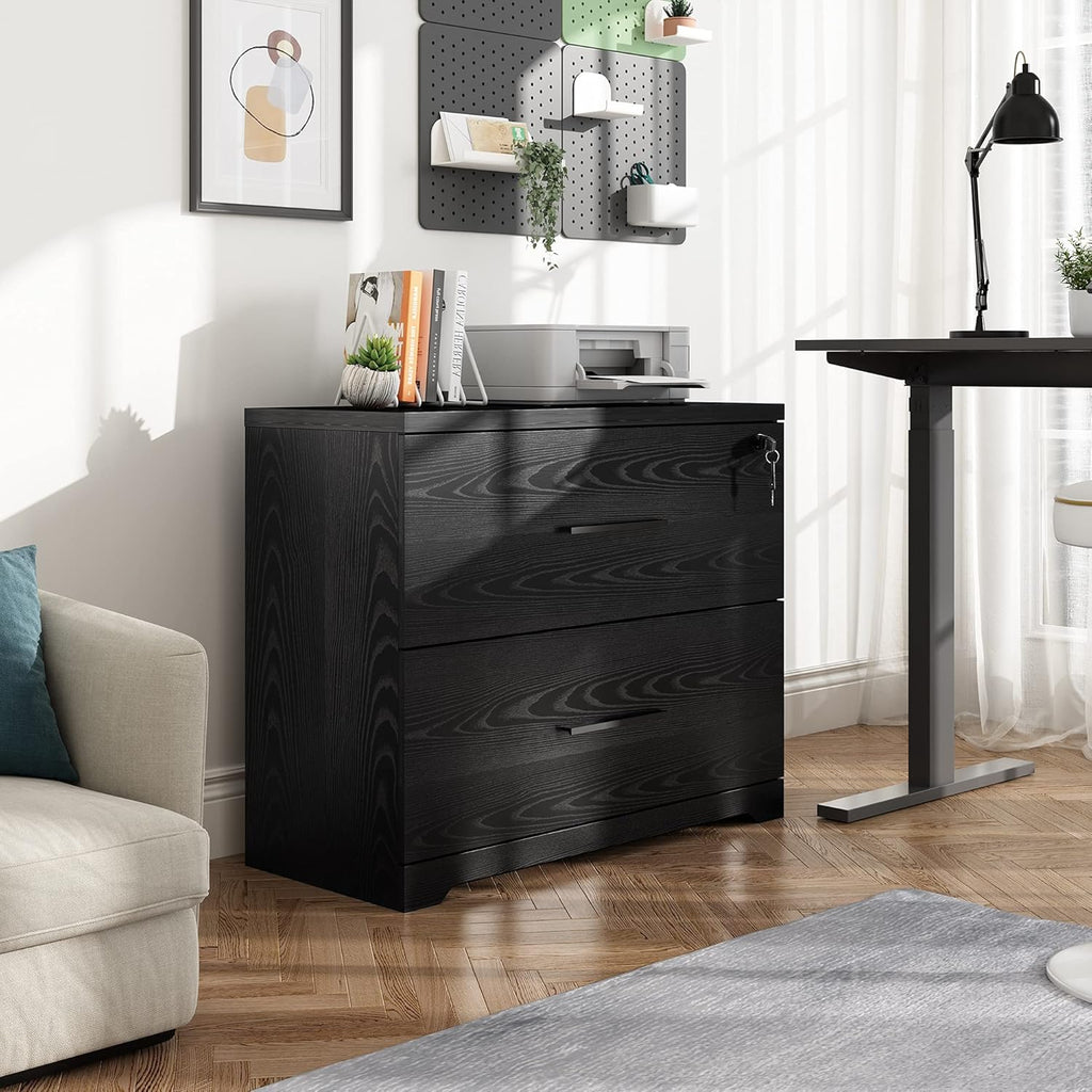 2-Drawer Wood Lateral File Cabinet with Lock, Black L181