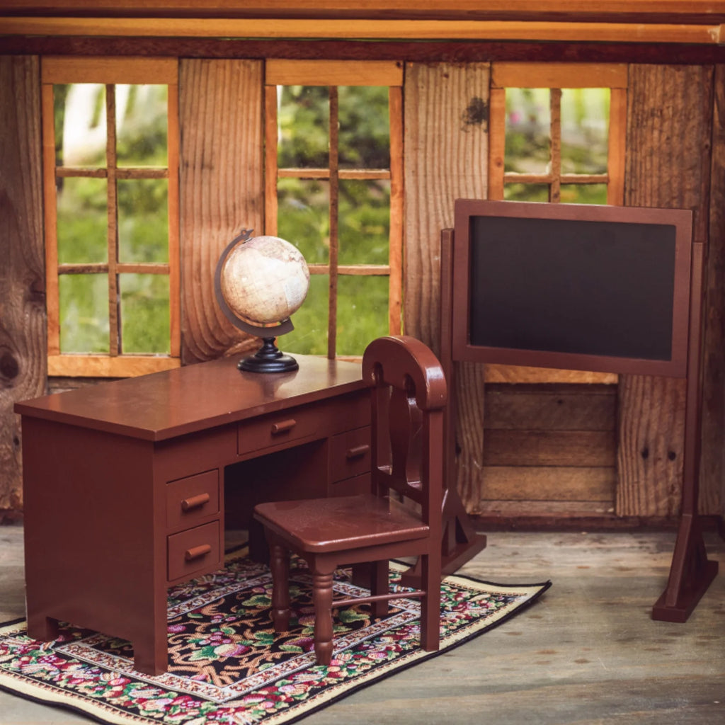 18 inch Wooden Doll School Teachers Desk with Globe and Chalkboard I40973