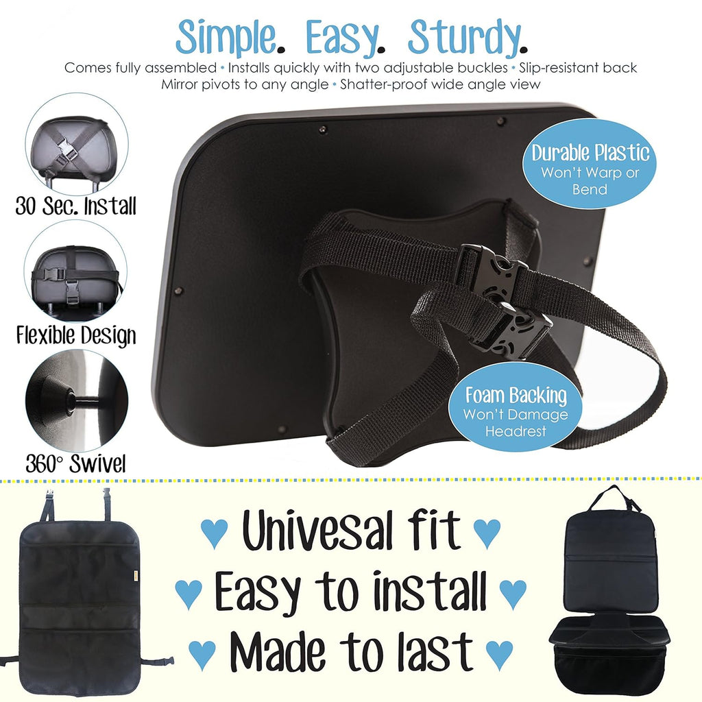 Double Baby Car Bundle - Car Seat Protector Cover, Baby Car Mirror, Kick Mat Organizer J57277