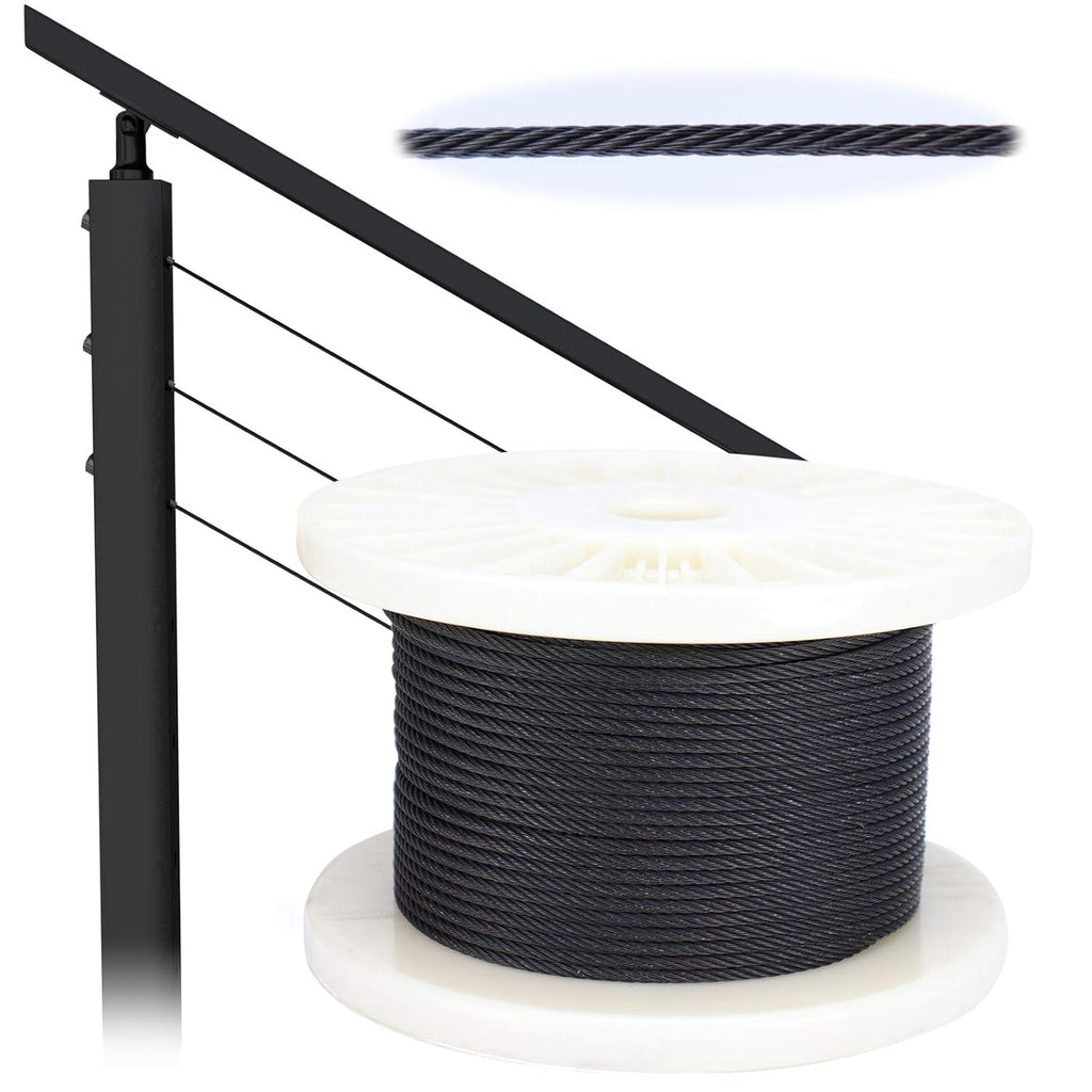 250ft 1/8 Black Wire Rope T316 Stainless Steel Marine Grade 7x7 Strand U775914