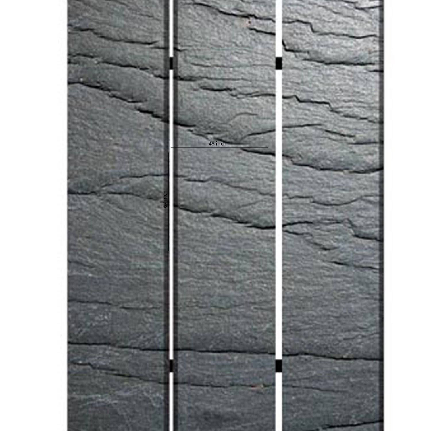 3 Panel Canvas and Metal Frame Room Divider, Slate Gray C273