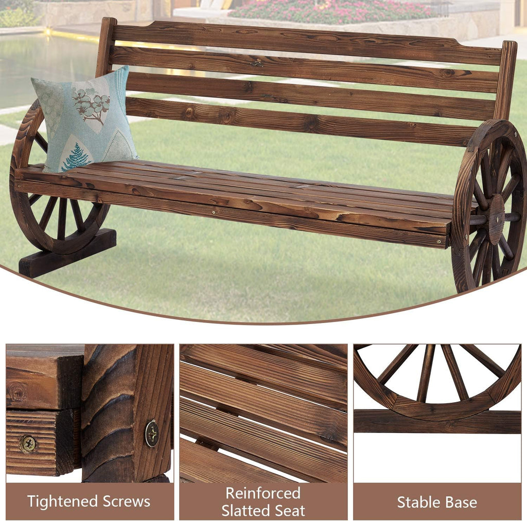 Wooden Wagon Wheel Bench Z4037