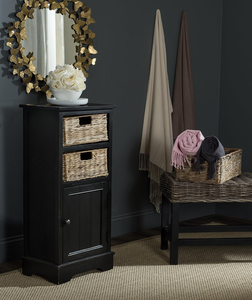 Distressed Black Cabinet Q9308