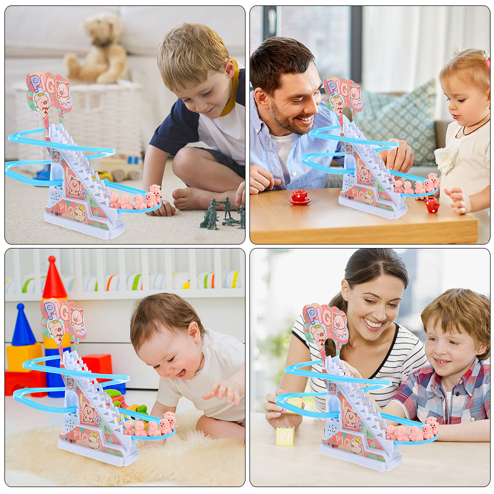 Small Piggy Sliding Toys Electric Piggy Climbing Stairs Tracks Slide Toy F944