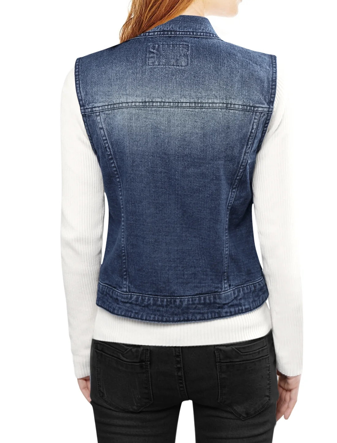 Dark Blue Denim Sleeveless Vest Jacket XL J805