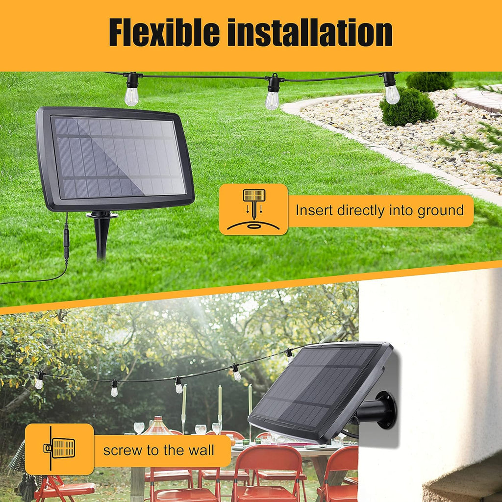 Solar String Lights 15+2 LED Bulbs Waterproof 2700K USB Rechargeable F225649