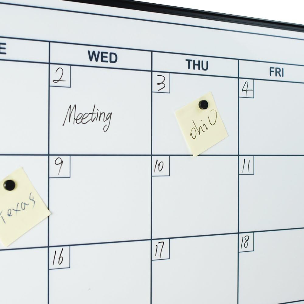 Black Aluminium Framed Magnetic Dry Erase Calendar Whiteboard 36 x 24 Inch B408