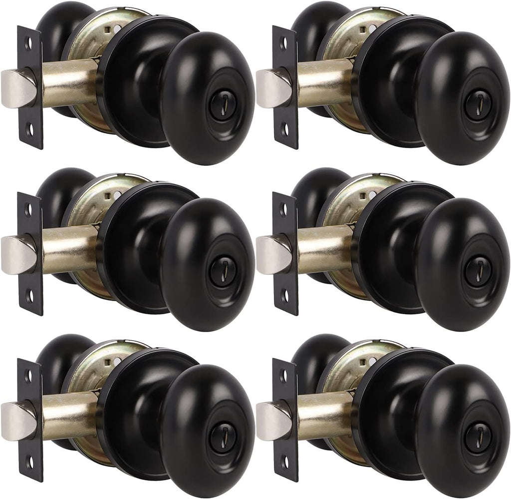 6 Pack Black Oval Privacy Door Knobs P8068
