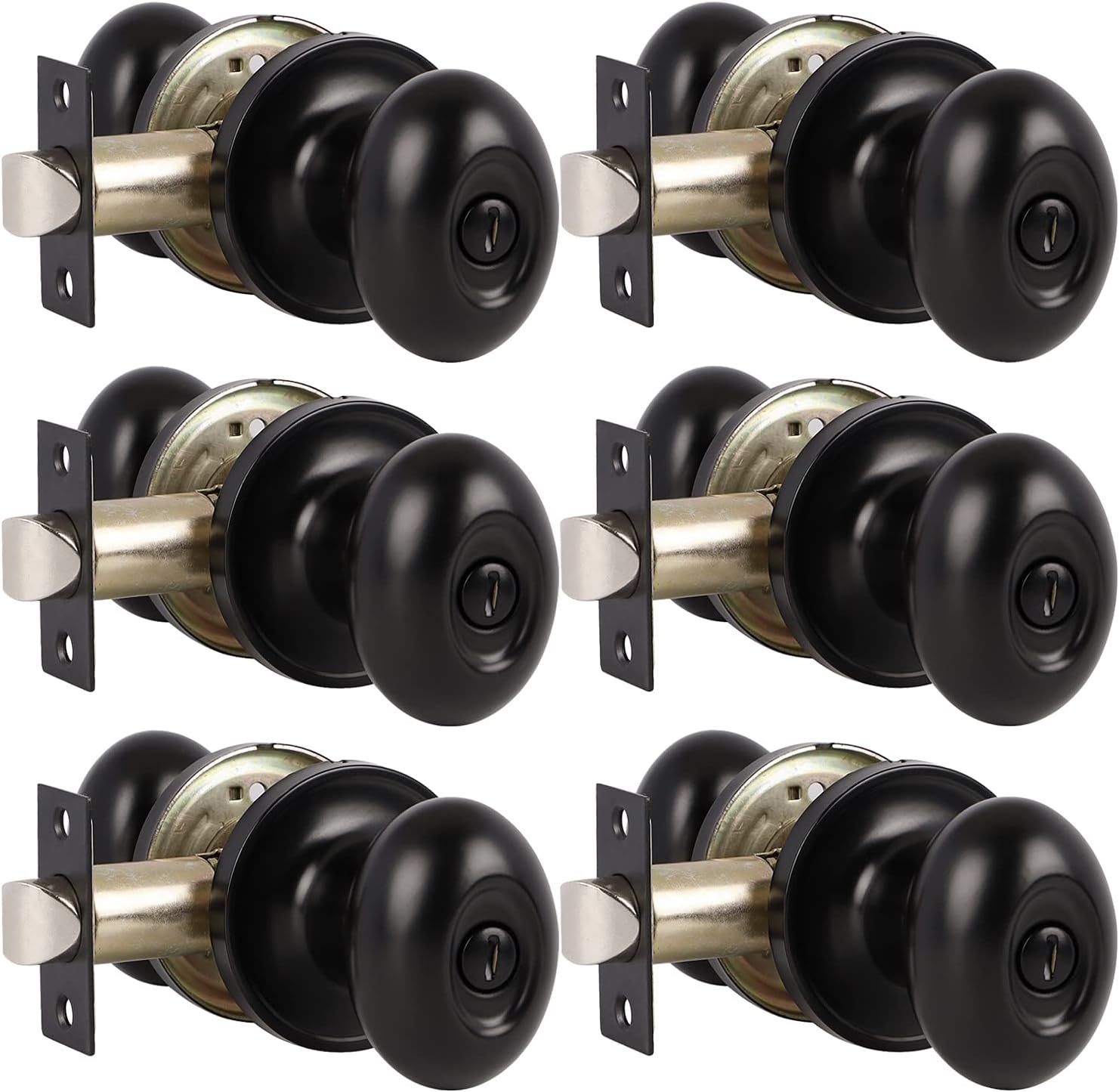 6 Pack Black Oval Privacy Door Knobs P8068