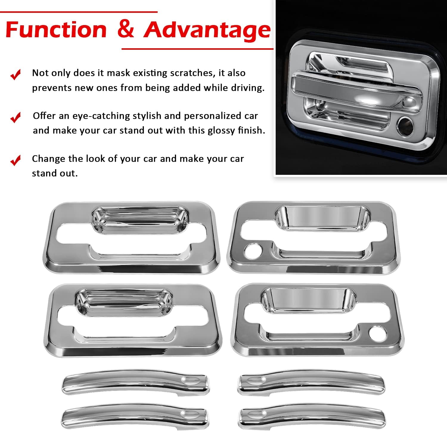 Chrome Door Handle Cover Trims Bezel with Key Hole Pack of 2 C6540