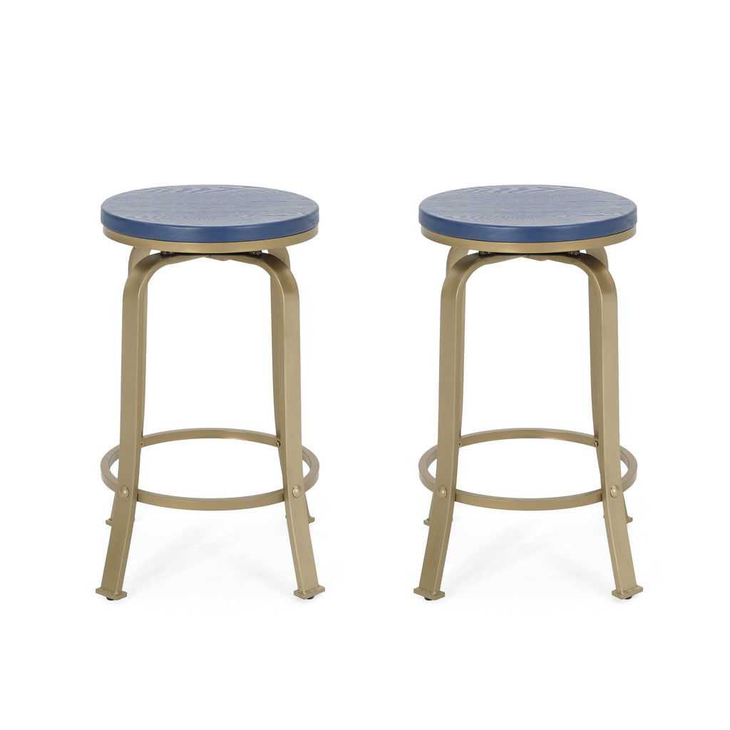 Blue / Gold Swiveling Counter Stool Set of 2 Z66224