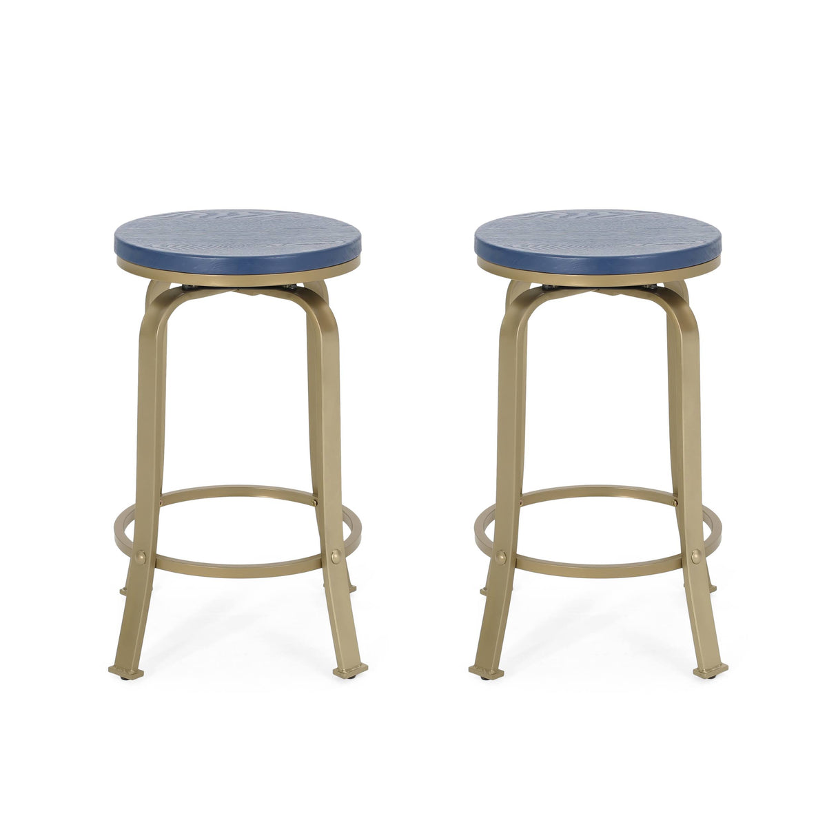 Blue / Gold Swiveling Counter Stool Set of 2 Z66224
