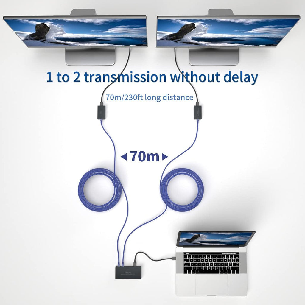 HDMI Extender Splitter 1x2 4K 30Hz Over Ethernet Cable 70m Y47952