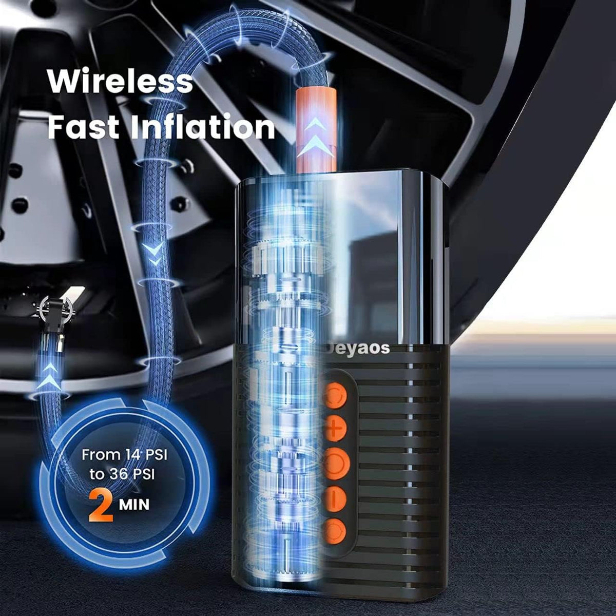 Cordless Tire Inflator Portable Air Compressor Pump with 6000mAh Battery LED Light H395941