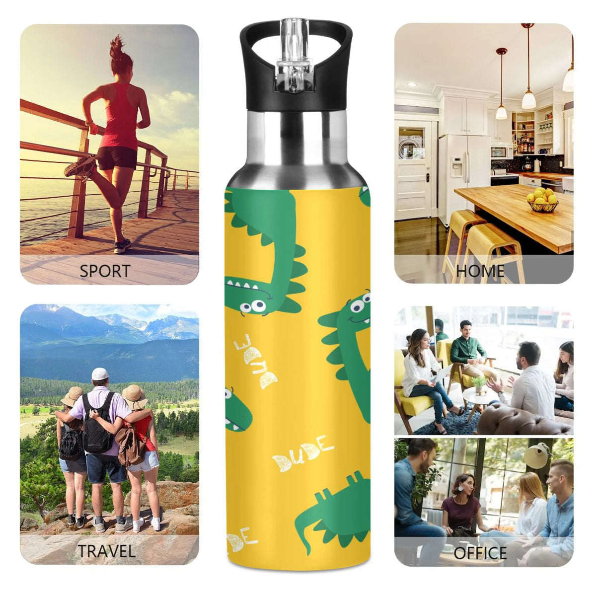 Yellow Stainless Steel Insulated Water Bottle with Straw Lid W287909