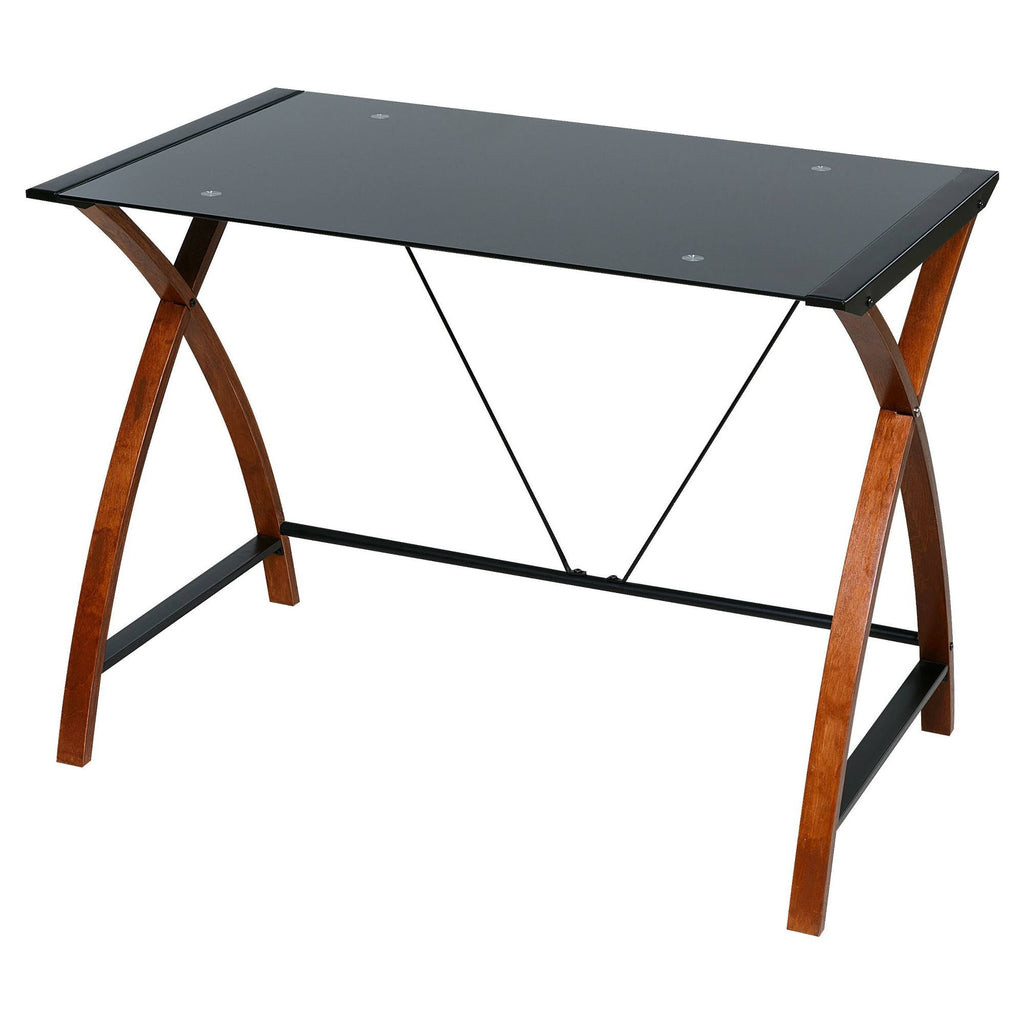 Black Glass and Wood Computer Desk A821133