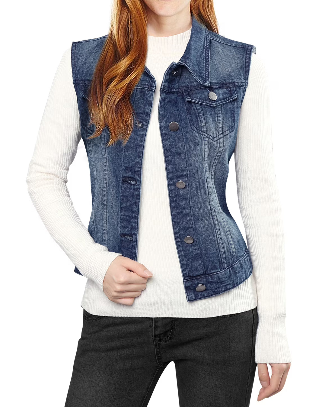 Dark Blue Denim Sleeveless Vest Jacket XL J805