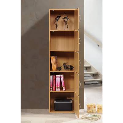 Black 5-Shelf Wood Bookcase with Doors T6735