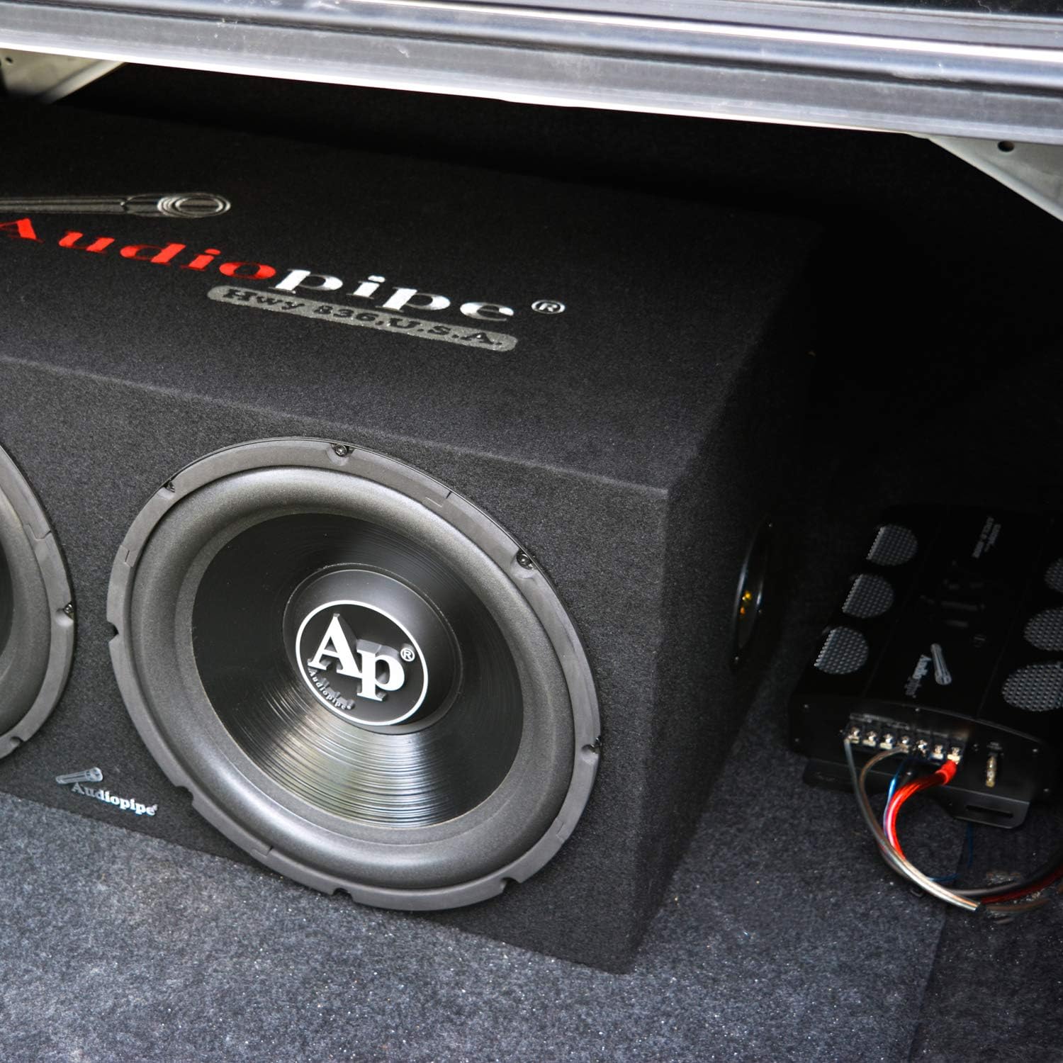 Dual 12 Inch Car Audio Subwoofer Speakers and Sealed Enclosure, 2 Channel 500 Watt Amplifier, and Wire Installation Kit W525