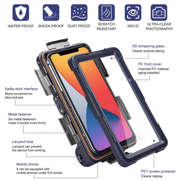 Waterproof Protective Case for Phones Up to 6.9 Inch with Lanyard F2830