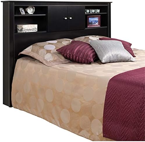Black Full Queen Wood Bookcase Headboard and Cabinet Storage G9592