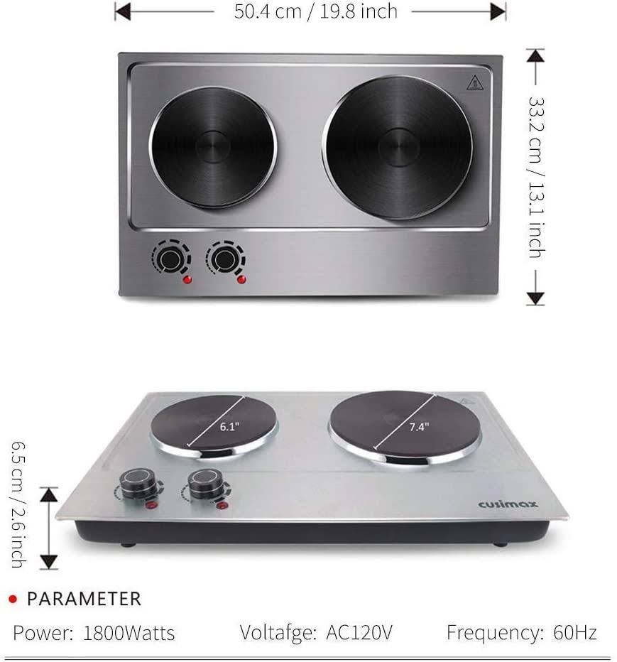 1800W Electric Double Burner Countertop Cast Iron Hot Plate E8441