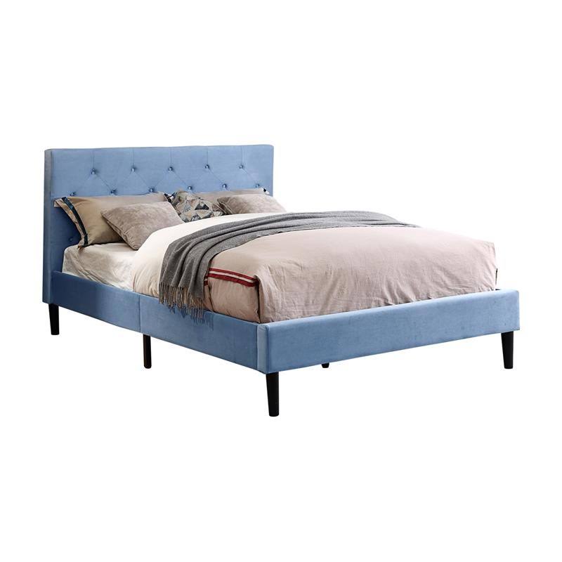 Blue Fabric Button Tufted Full Platform Bed Z670