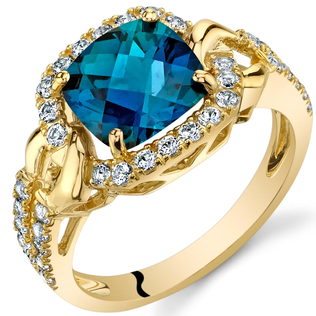 14K Yellow Gold Created Alexandrite Halo Ring C2466