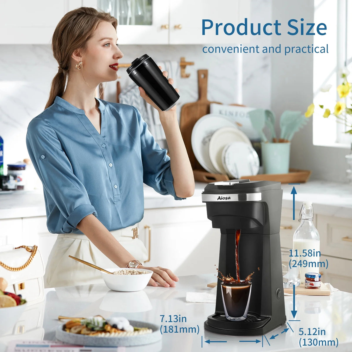2 in 1 K Cup Coffee Maker with Single Travel Cup U8408