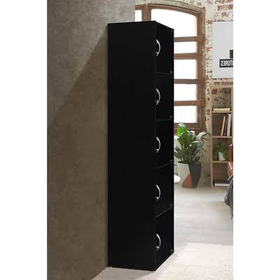 Black 5-Shelf Wood Bookcase with Doors T6735