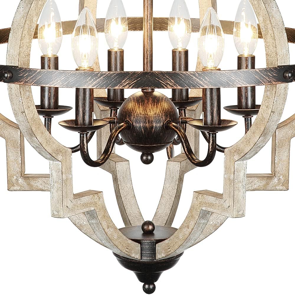 6 Light Farmhouse Chandelier with Globe Light Fixture Y469751