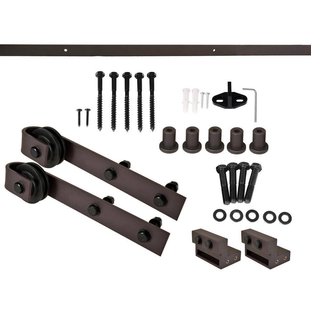 Red Walnut Stained Pine Wood Interior Sliding Barn Door with Hardware Kit L8720