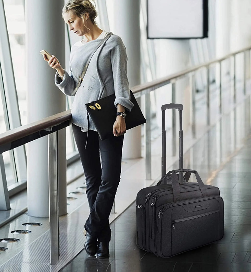 Rolling Laptop Bag Briefcase for 17.3" Laptop, Black T235
