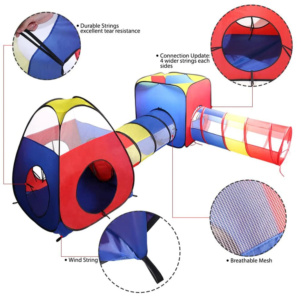 4 in 1 Kids Play Tent and Tunnels, Pop Up Ball Pit, 2 Tents + 2 Crawl Tunnels Playhouse Tent Set J623601